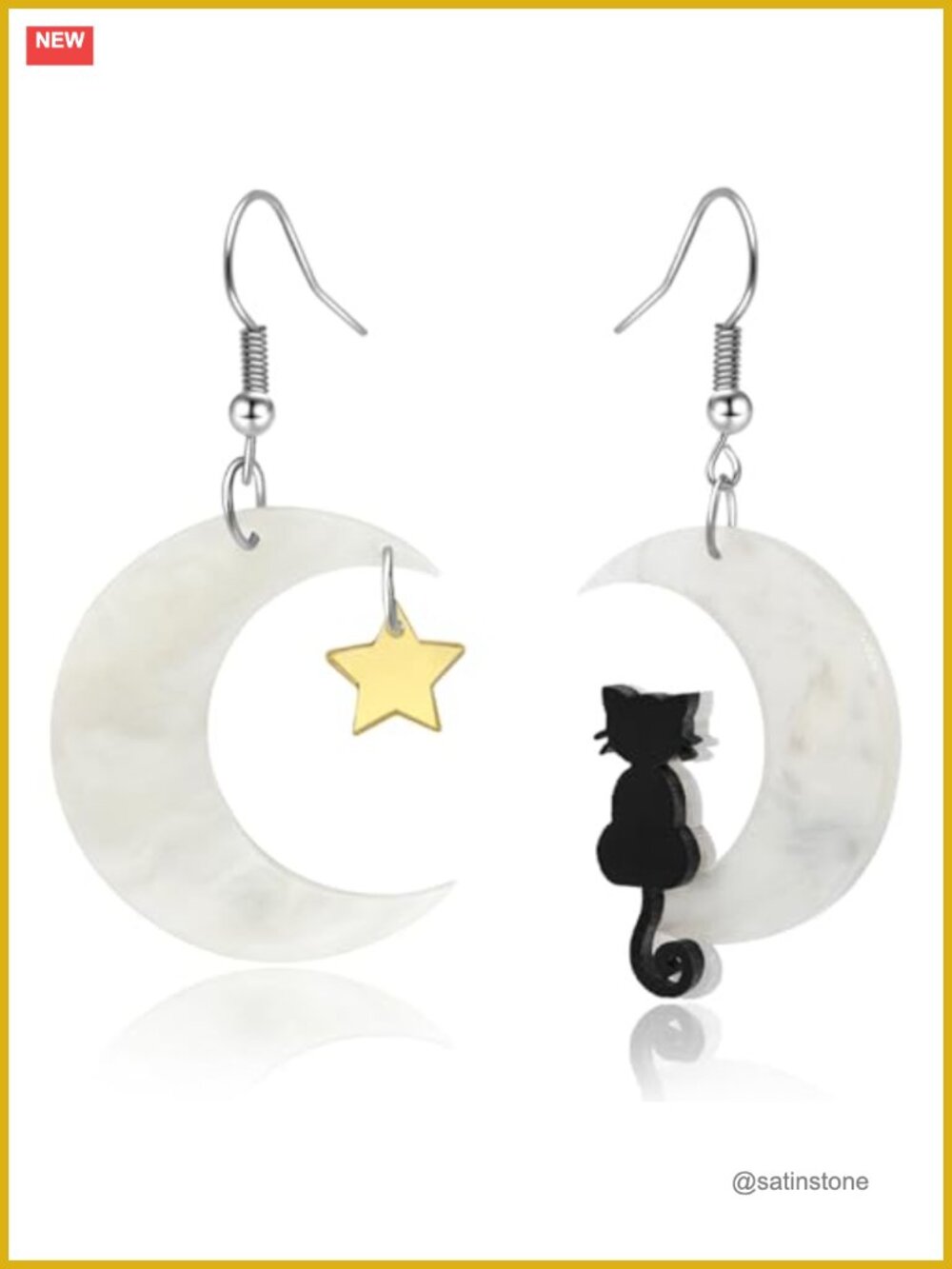 Acrylic Cat Moon Star Dangle Earrings Gothic Drop Party Gift